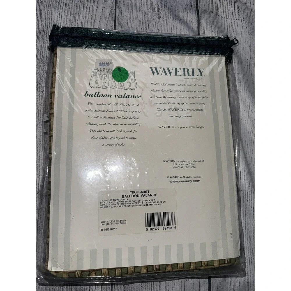 Waverly Balloon Valance Tikki Mist Curtain Basket Weave Green Pattern NEW 79